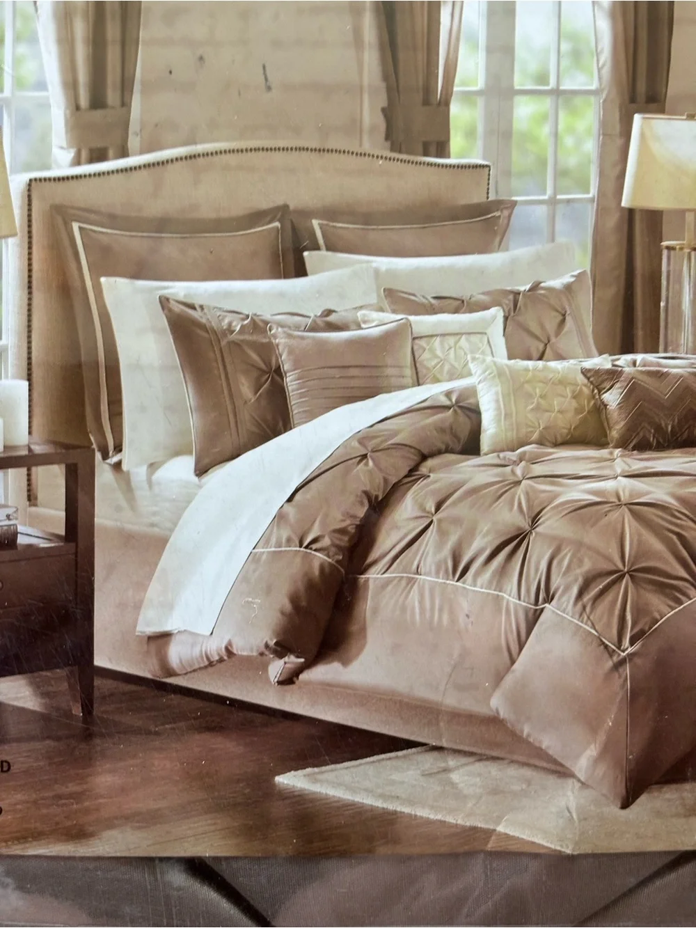 Madison Park  Faux Silk Comforter Set Decorative Pillows,Taupe Cal King 24 piece